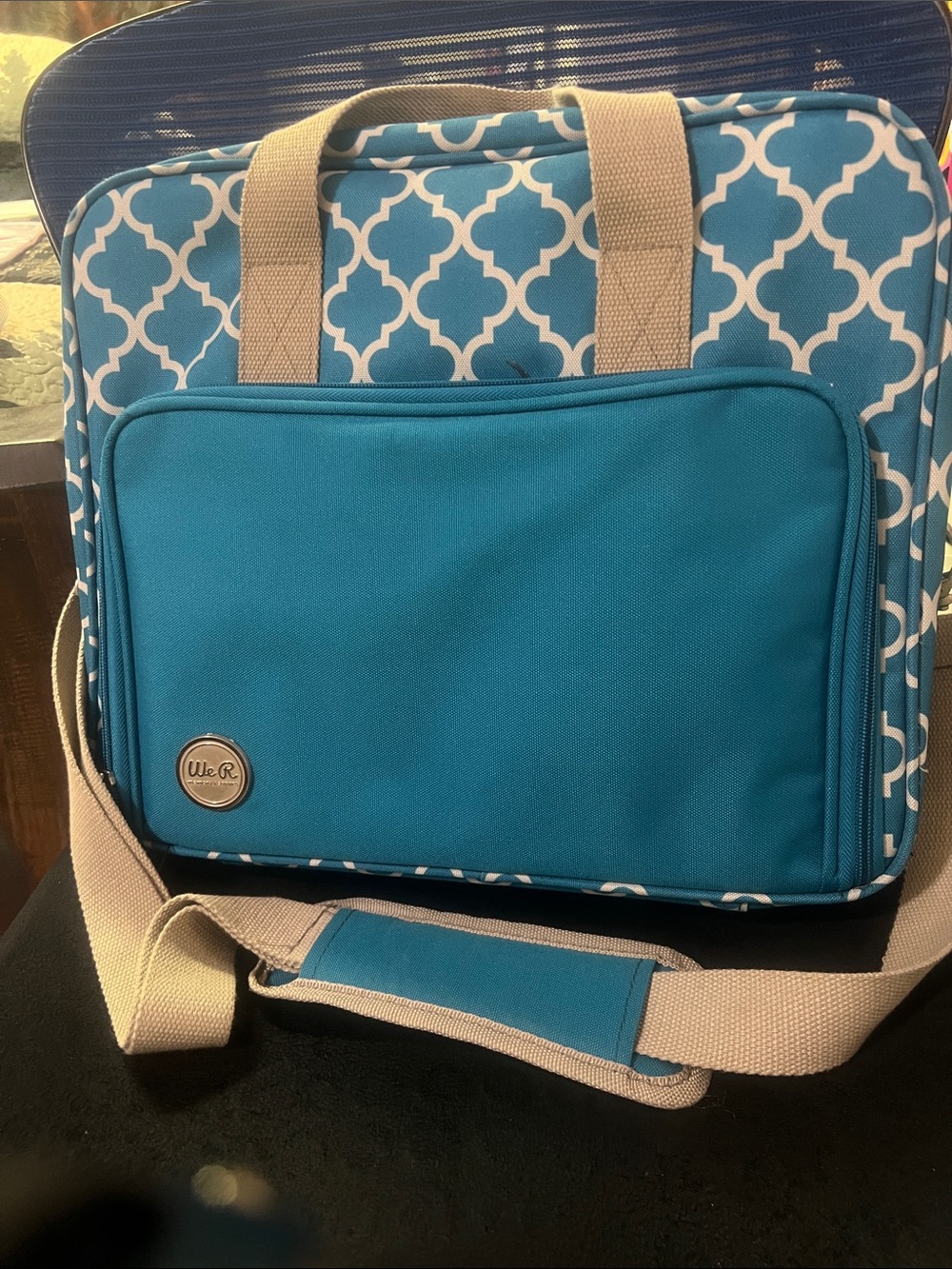 We R Memory Keepers crafters shoulder bag in aqua trellis